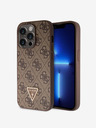 Guess Stražnja maska ​​Guess PU 4G Strass Trokut s metalnim logotipom za iPhone 15 Pro smeđa