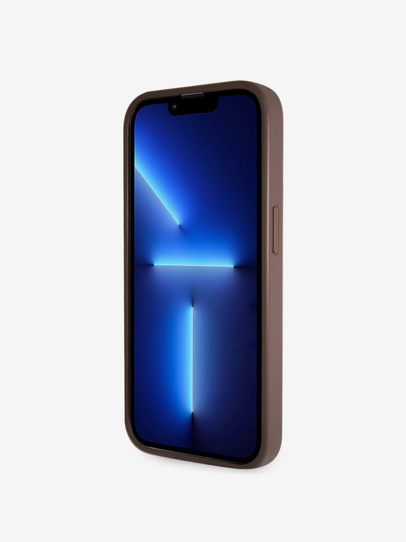 Guess Stražnja maska ​​Guess PU 4G Strass Trokut s metalnim logotipom za iPhone 15 Pro smeđa