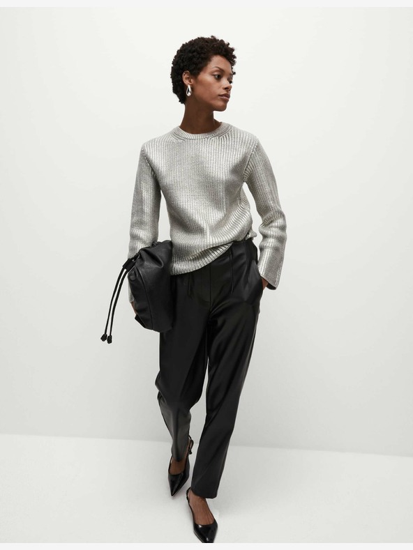 Marks & Spencer Marks & Spencer srebrni rebrasti metalik džemper s okruglim izrezom