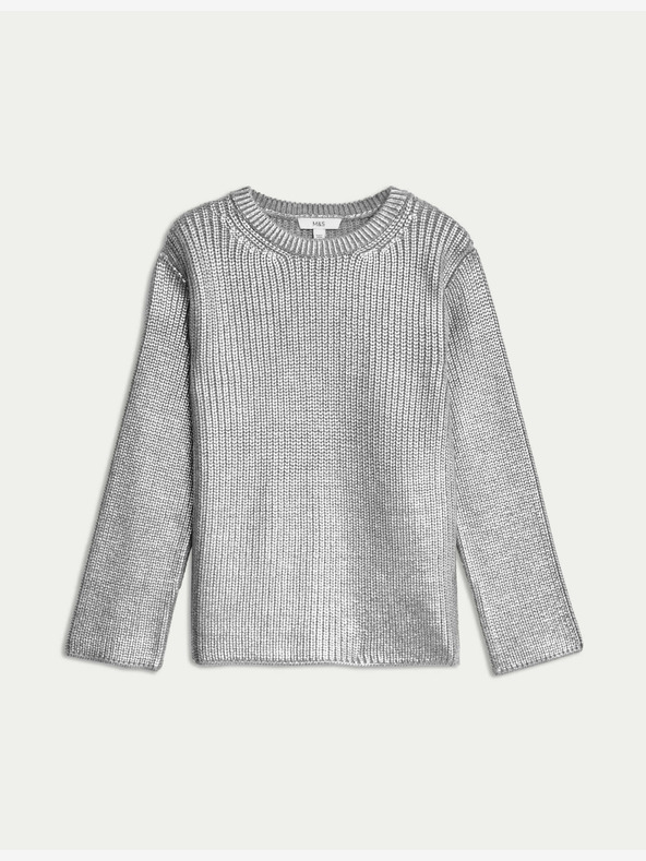 Marks & Spencer Marks & Spencer srebrni rebrasti metalik džemper s okruglim izrezom
