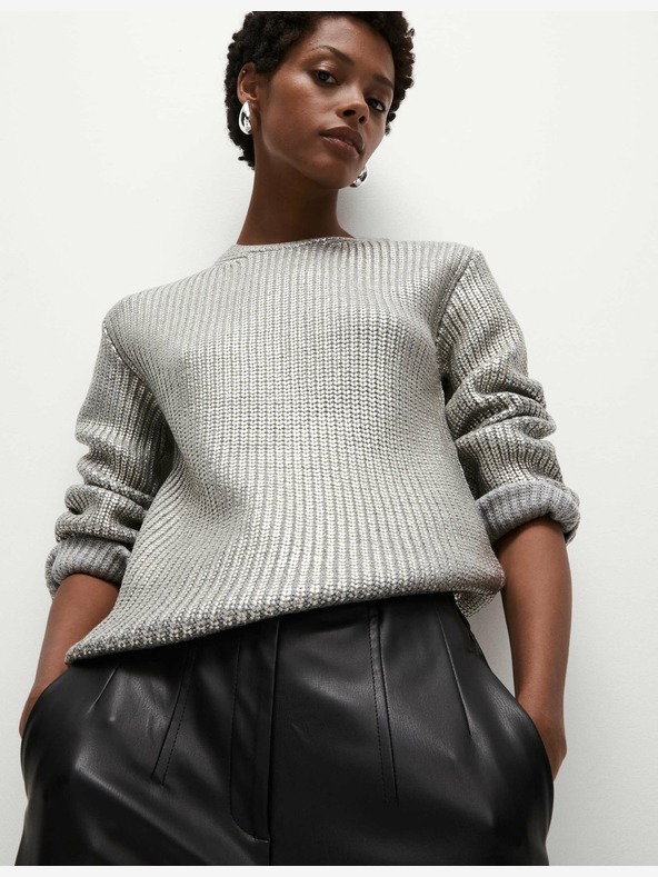 Marks & Spencer Marks & Spencer srebrni rebrasti metalik džemper s okruglim izrezom