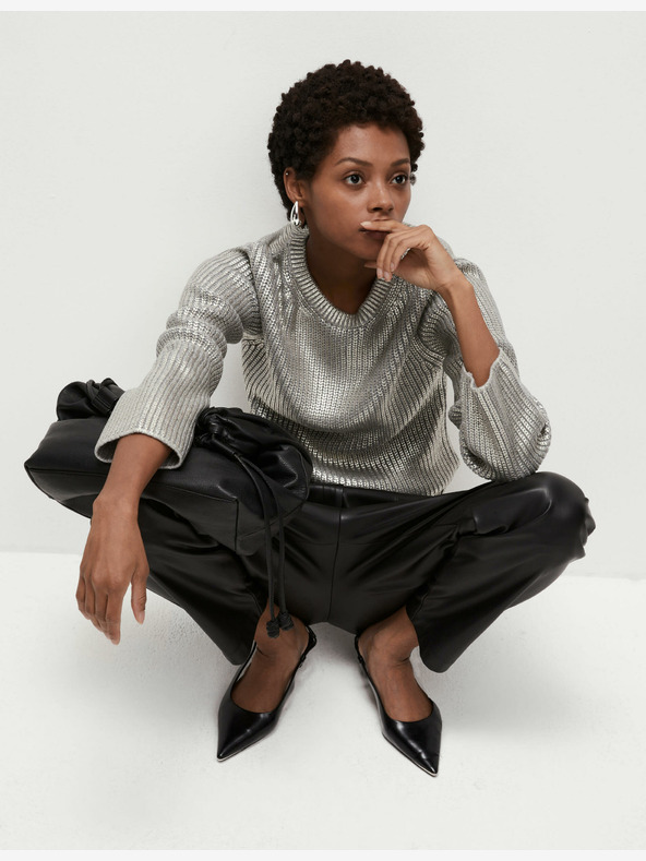 Marks & Spencer Marks & Spencer srebrni rebrasti metalik džemper s okruglim izrezom