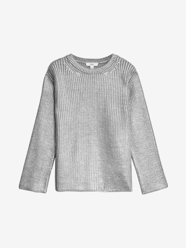 Marks & Spencer Marks & Spencer srebrni rebrasti metalik džemper s okruglim izrezom