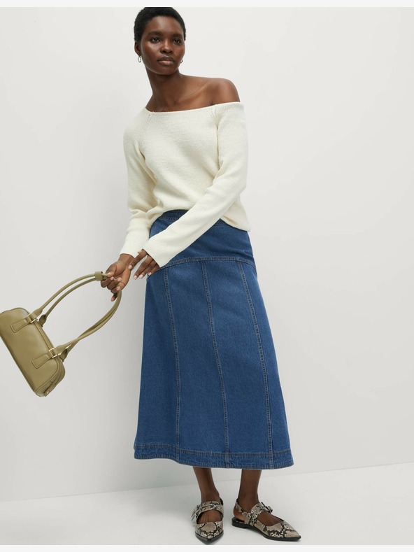 Marks & Spencer Marks & Spencer tamnoplava traper midi suknja s ukrasnim šavovima