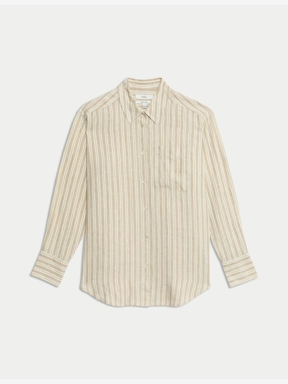 Marks & Spencer Prevelika košulja u djevojačkom stilu s ovratnikom, od čistog lana, Marks & Spencer bež