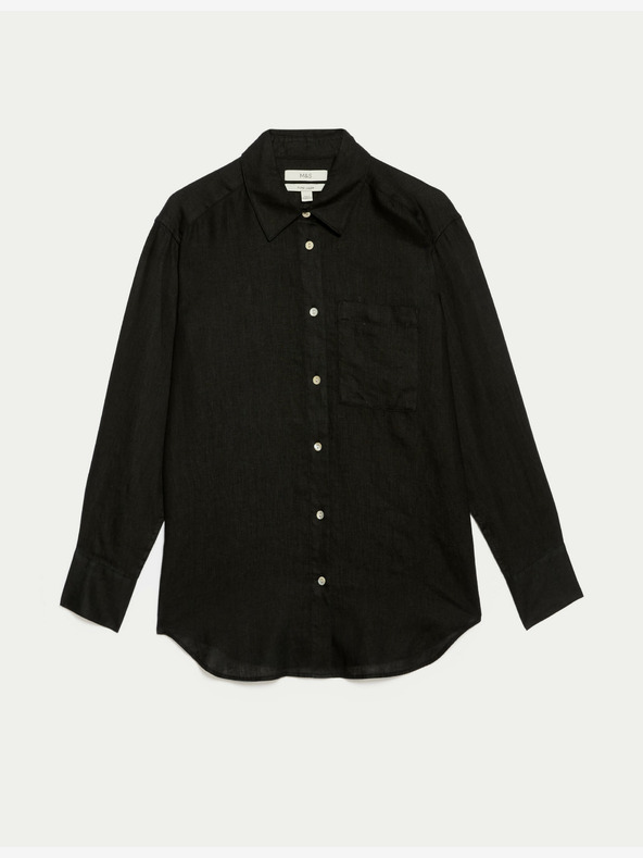 Marks & Spencer Prevelika košulja u Girlfriend stilu s ovratnikom, u crnoj Marks & Spencer čistoj lanenoj boji