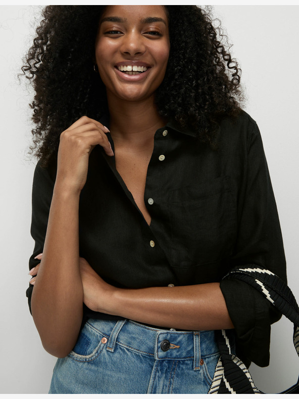 Marks & Spencer Prevelika košulja u Girlfriend stilu s ovratnikom, u crnoj Marks & Spencer čistoj lanenoj boji