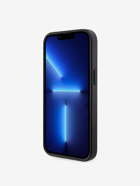 Guess Guess PU 4G stražnja maska ​​s metalnim logotipom od strass trokuta za iPhone 15 crna