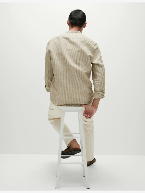 Marks & Spencer Visoka lanena prugasta košulja bez ovratnika Marks & Spencer u bež boji