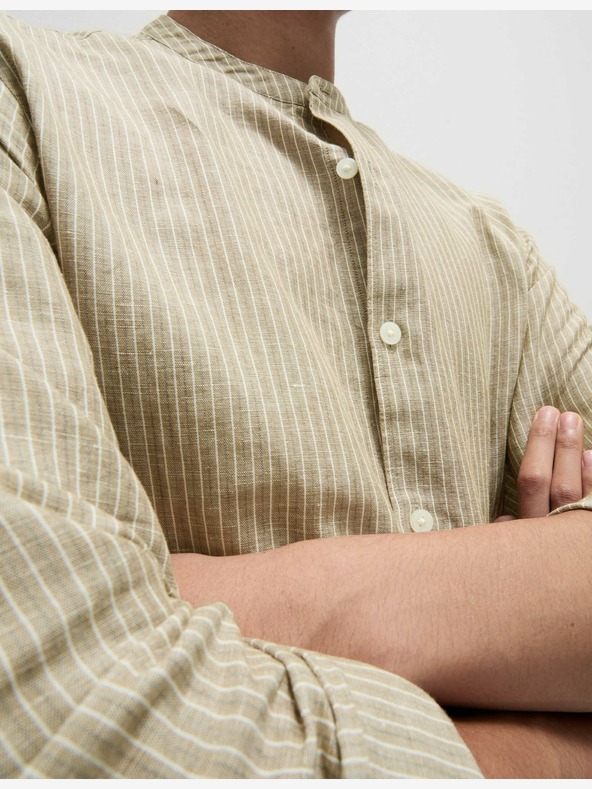 Marks & Spencer Visoka lanena prugasta košulja bez ovratnika Marks & Spencer u bež boji