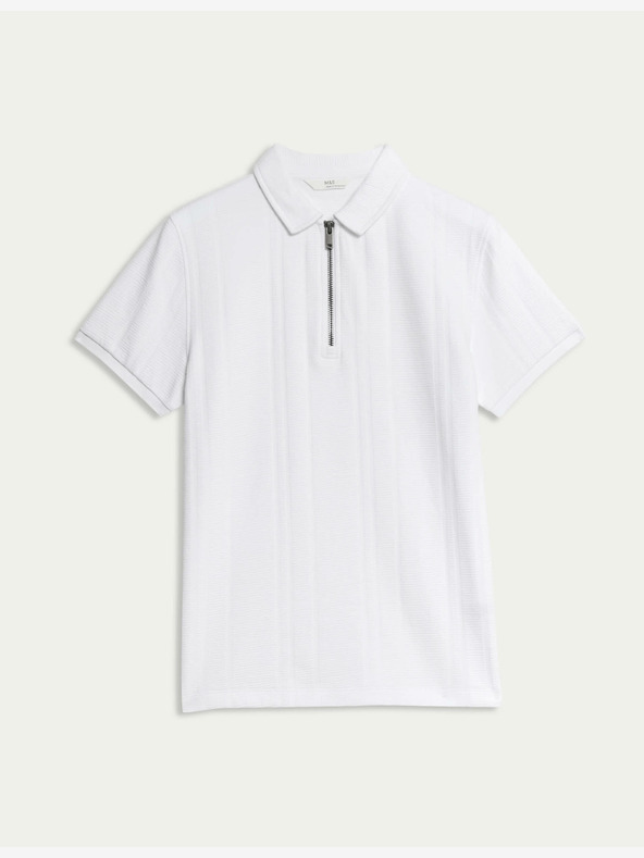 Marks & Spencer Marks & Spencer polo majica s patentnim zatvaračem s teksturom od čistog pamuka (2-16 godina) bijela