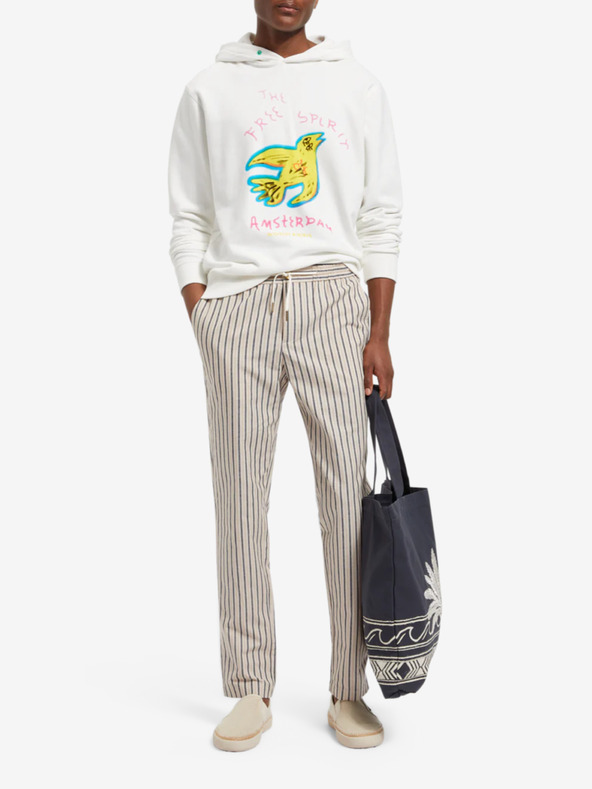 Scotch & Soda Bež muške prugaste hlače s platnom Scotch & Soda