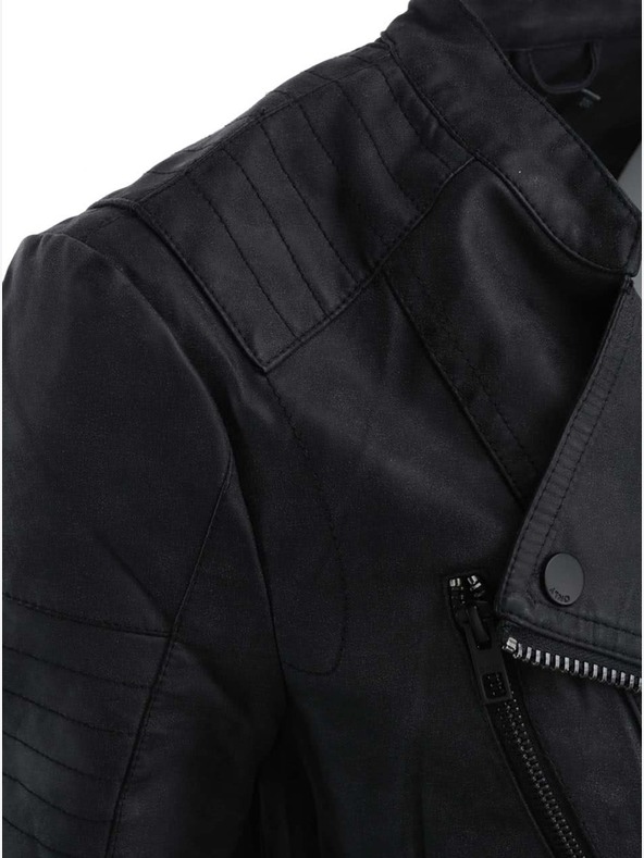 ONLY Crna kožna biciklistička jakna s džepovima SAMO Biker