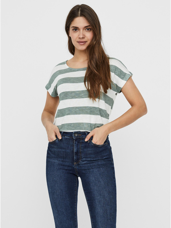 Vero Moda Zeleno-bijela majica na pruge VERO MODA Wide Stripe