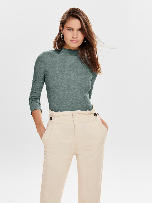 ONLY Zelena ženska rebrasta majica ONLY Emma