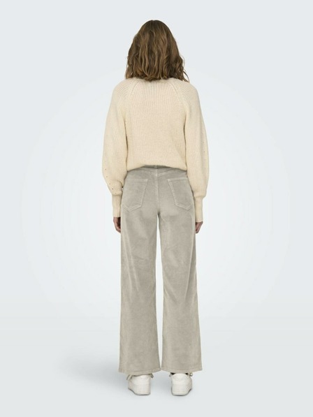 ONLY Bež ženske široke samtaste hlače ONLY Hope