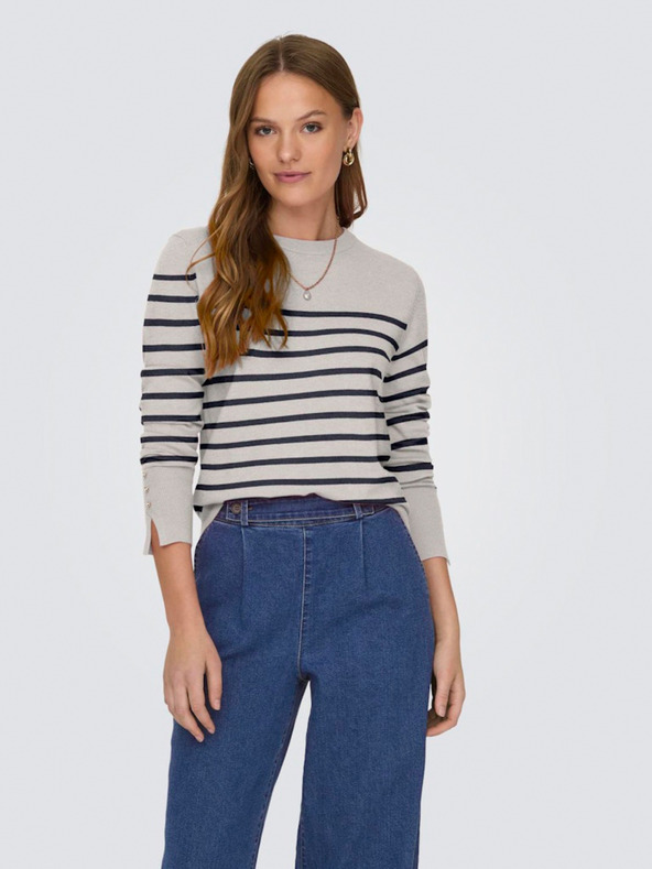 Jacqueline de Yong Plavo-bež ženski prugasti pulover JDY Malou