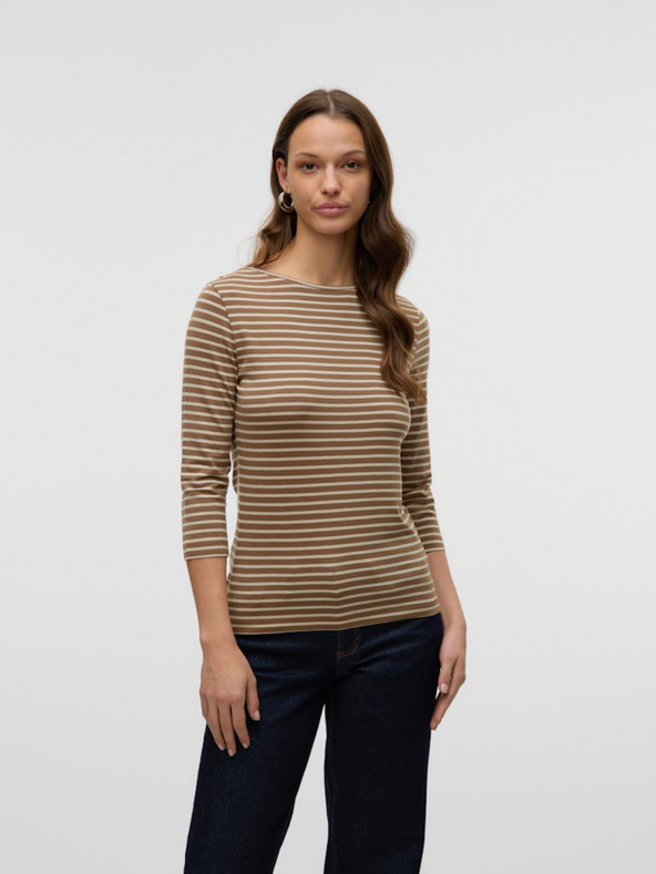 AWARE by VERO MODA Smeđa ženska majica na pruge AWARE by VERO MODA Fiona