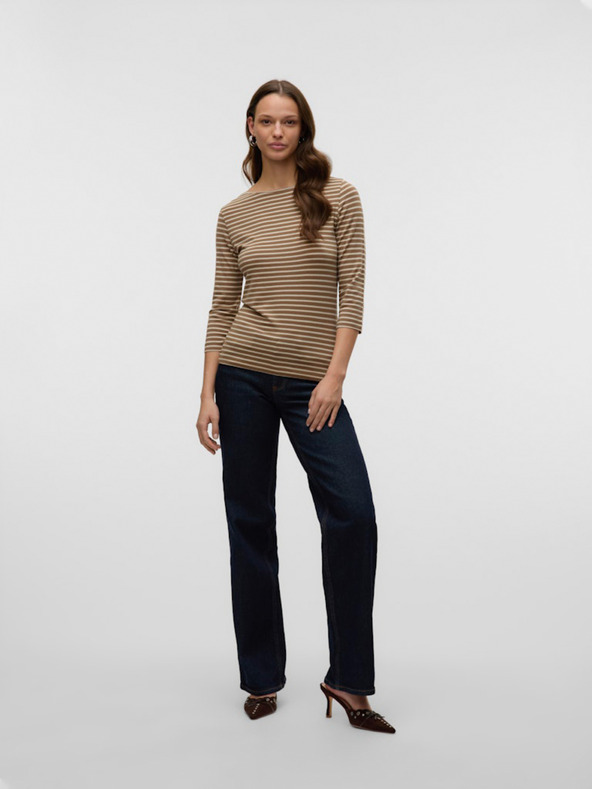 AWARE by VERO MODA Smeđa ženska majica na pruge AWARE by VERO MODA Fiona