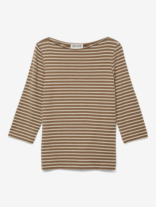 AWARE by VERO MODA Smeđa ženska majica na pruge AWARE by VERO MODA Fiona
