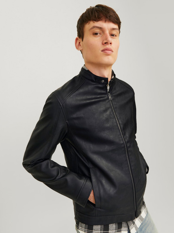 Jack & Jones Crna muška Jack & Jones Dylan kožna jakna