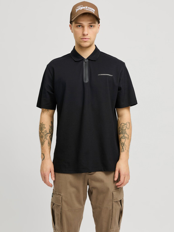 Jack & Jones Crna muška Jack & Jones Fusion polo majica