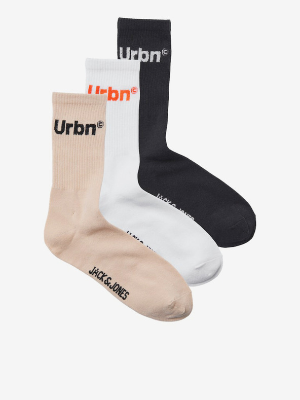 Jack & Jones Set od tri para muških čarapa u bijeloj, crnoj i bež boji Jack & Jones