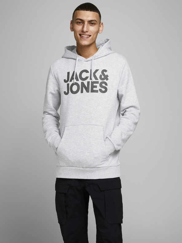 Jack & Jones Jack & Jones Corp. Svijetlo siva majica s kapuljačom s uzorkom