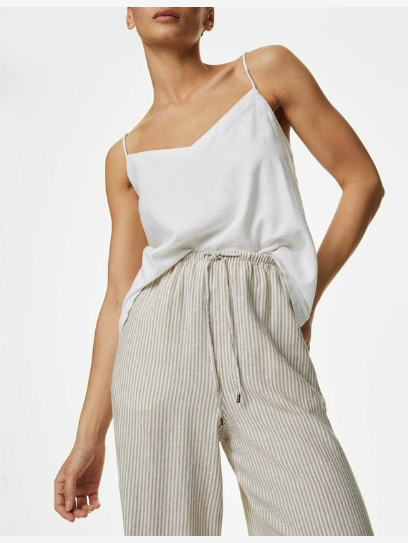 Marks & Spencer Marks & Spencer visoke lanene široke hlače krem ​​boje