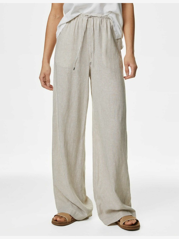 Marks & Spencer Marks & Spencer visoke lanene široke hlače krem ​​boje