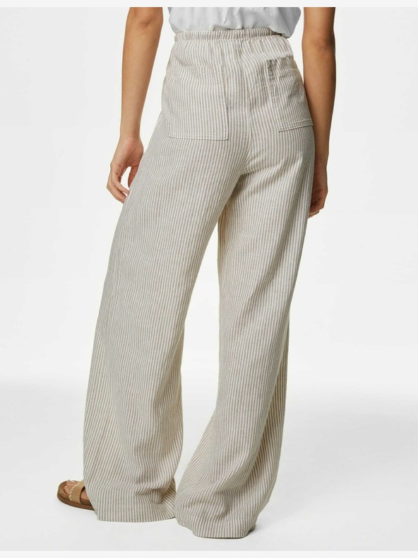 Marks & Spencer Marks & Spencer visoke lanene široke hlače krem ​​boje