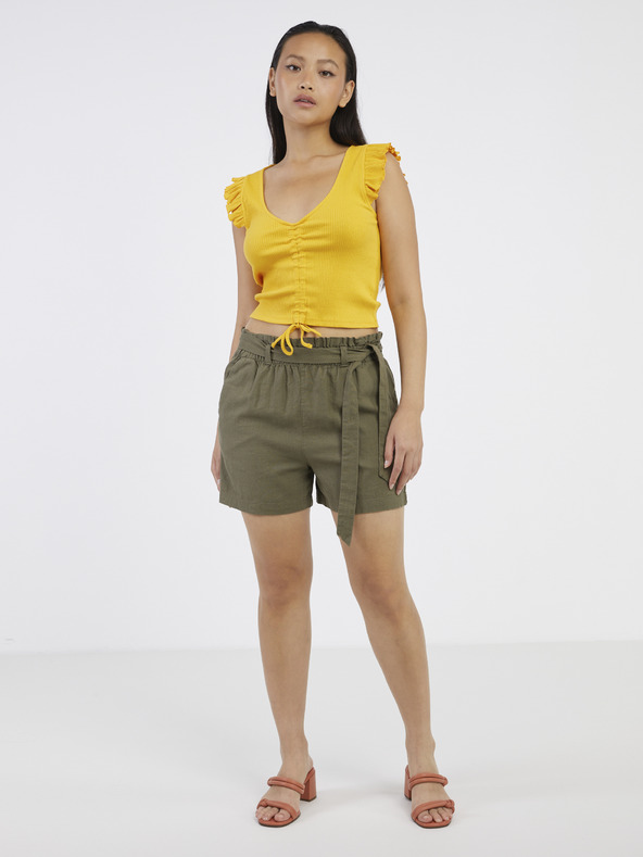 Jacqueline de Yong Kaki kratke hlače s mješavinom lana JDY Say