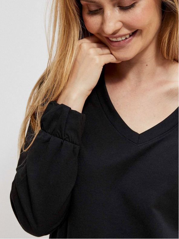 Moodo Crna ženska majica Moodo s V izrezom