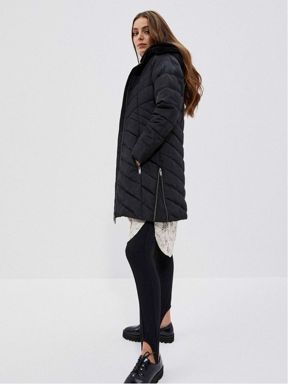 Moodo Crni ženski kaput s kapuljačom Moodo