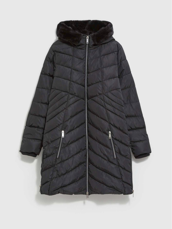 Moodo Crni ženski kaput s kapuljačom Moodo