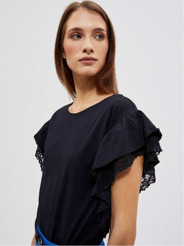 Moodo Moodo crna ženska bluza s volanima na ramenima