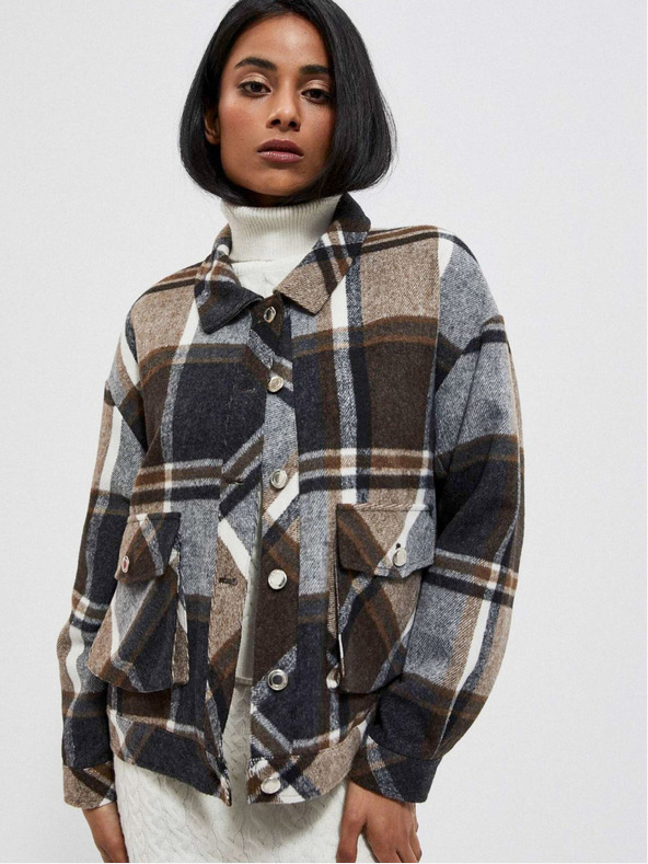 Moodo Ženska sivo-smeđa kockasta jakna Moodo