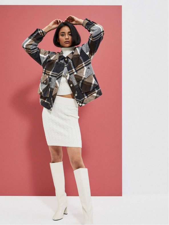 Moodo Ženska sivo-smeđa kockasta jakna Moodo