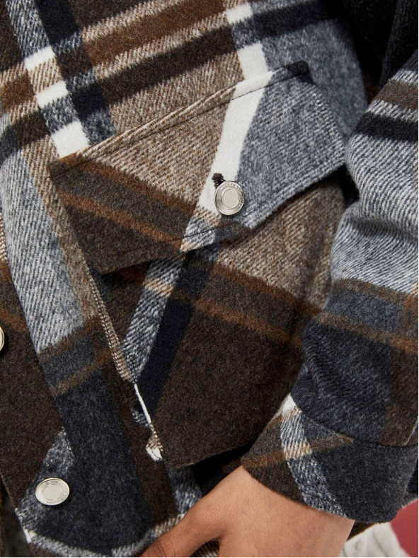 Moodo Ženska sivo-smeđa kockasta jakna Moodo