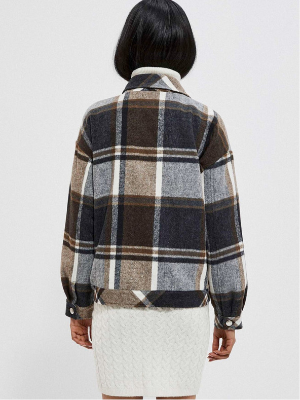 Moodo Ženska sivo-smeđa kockasta jakna Moodo