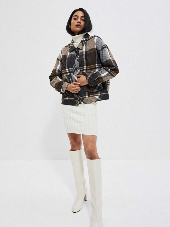 Moodo Ženska sivo-smeđa kockasta jakna Moodo
