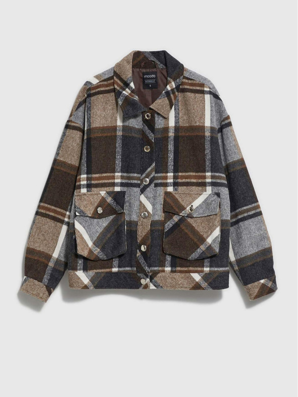 Moodo Ženska sivo-smeđa kockasta jakna Moodo