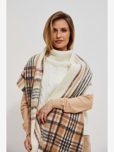 Moodo Moodo krem-bež karirani šal za žene