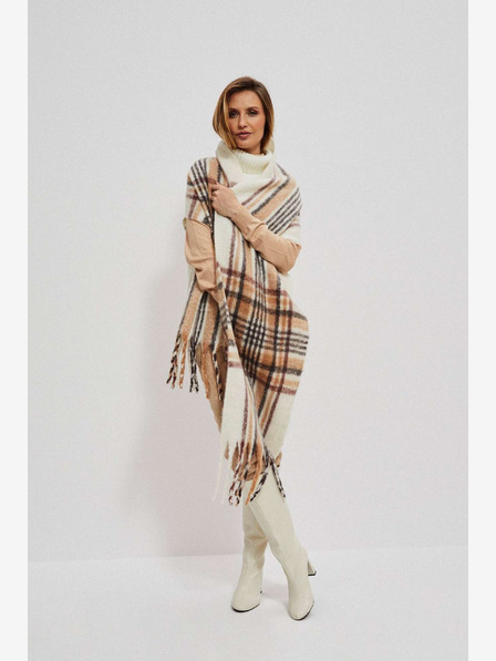 Moodo Moodo krem-bež karirani šal za žene