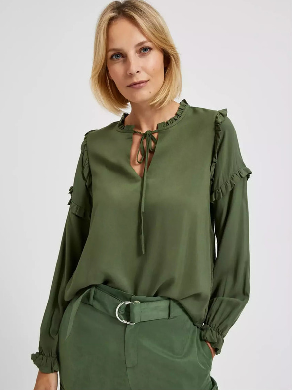 Moodo Moodo kaki bluza s volanima na rukavima