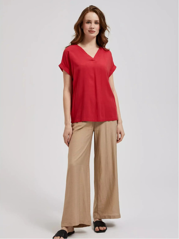 Moodo Moodo crvena košulja s V izrezom i kratkim rukavima