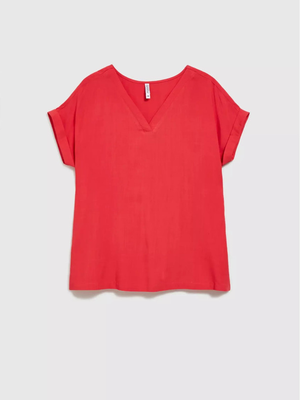 Moodo Moodo crvena košulja s V izrezom i kratkim rukavima