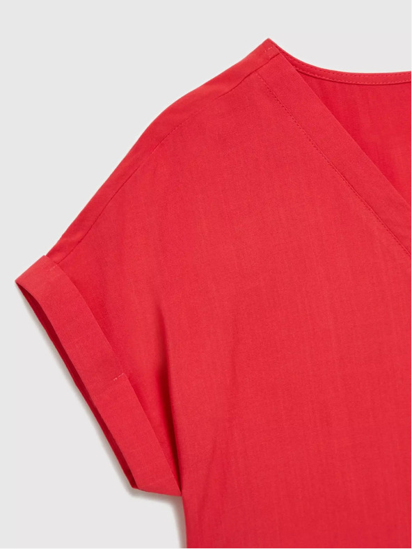 Moodo Moodo crvena košulja s V izrezom i kratkim rukavima