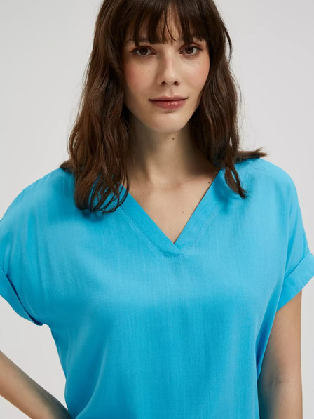 Moodo Plava bluza od viskoze s V izrezom Moodo