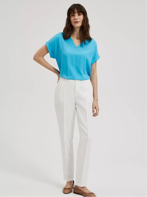 Moodo Plava bluza od viskoze s V izrezom Moodo